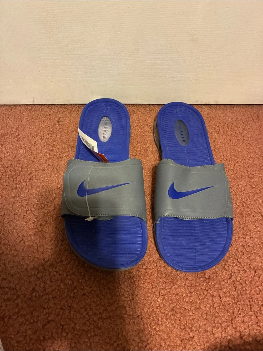 Men’s Nike Gray Strap with Blue Swoosh Air Experience Slide Sandals